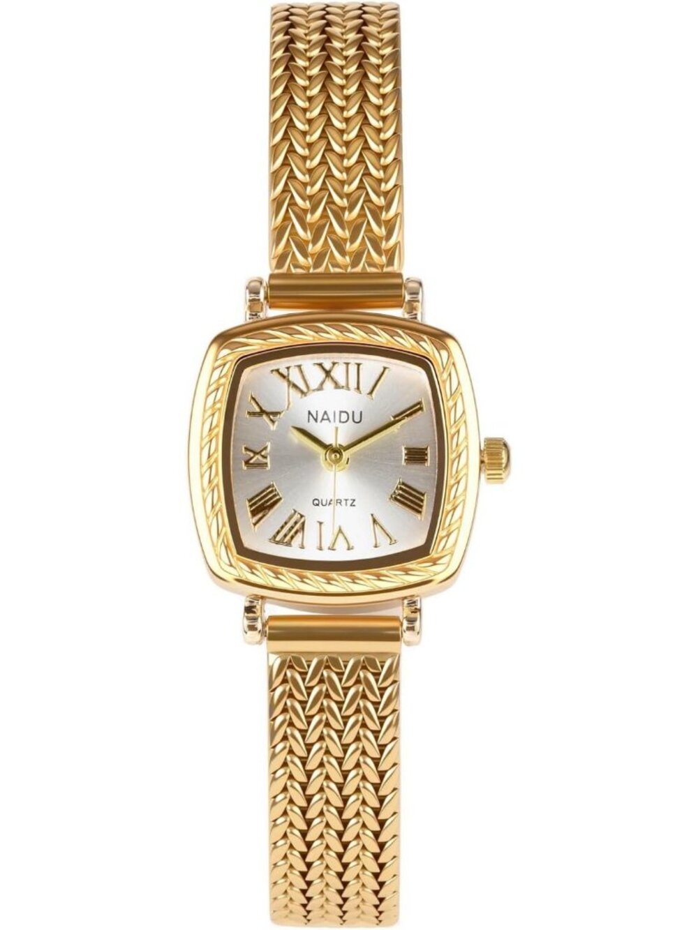 Women's Gold Analog Quartz Vintage Square Alloy Steel Roman Numeral Wrist Watch